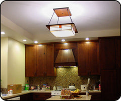 Mission Style Chandelier In Cozy kitchen