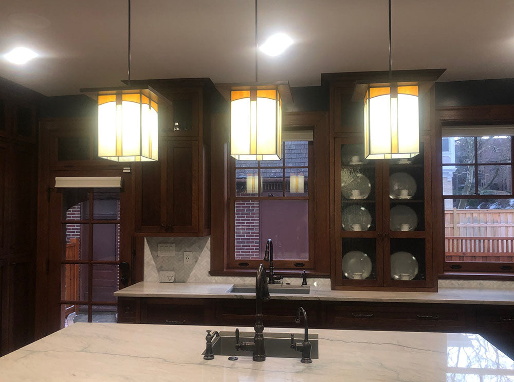 3 Large Mission Lanterns in a Kitchen