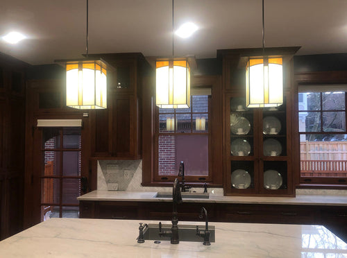 3 Large Mission Lanterns in a Kitchen